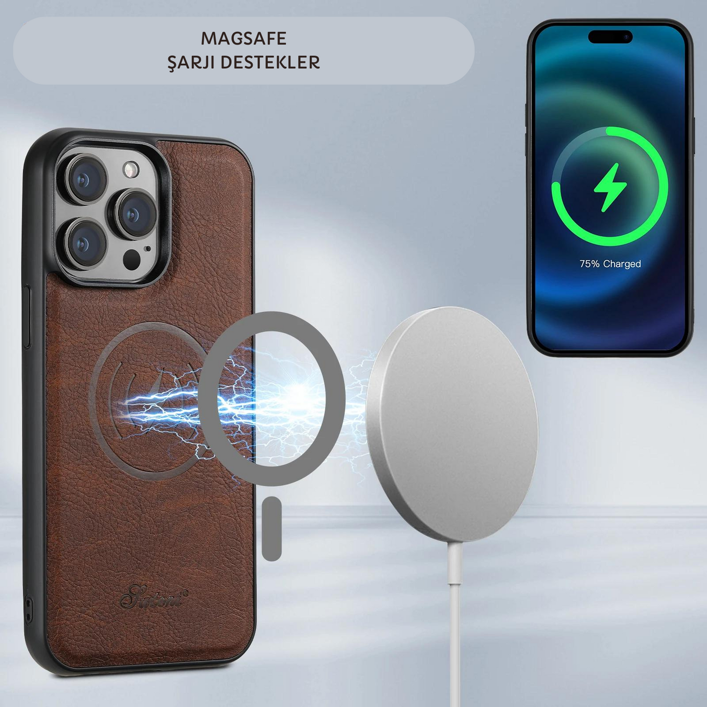 Manyetik MagSafe Kart Cüzdanlı 2in1 Deri iPhone Telefon Kılıfı