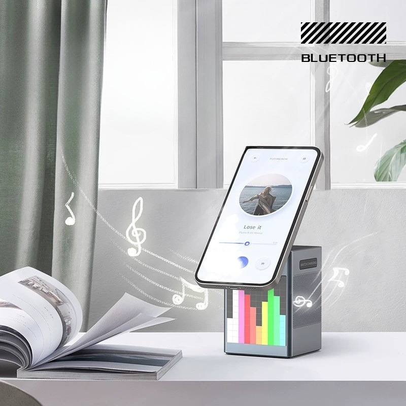 Bluetooth Hoparlörlü Led Işıklı Kablosuz Şarj Cihazı