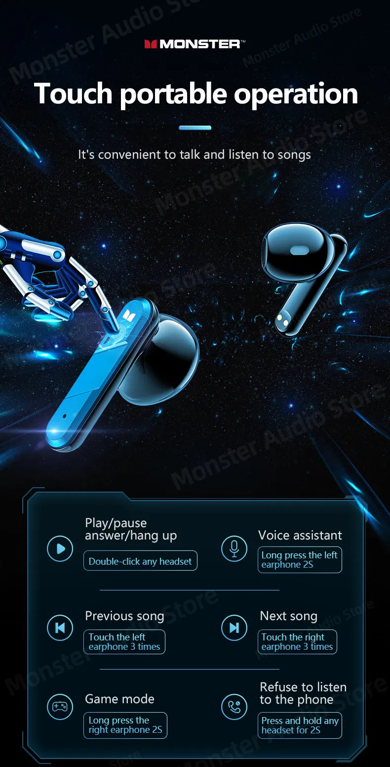 Orijinal Monster XKT09 Oyun Çift Modlu Bluetooth 5.2 TWS Kablosuz Kulaklık