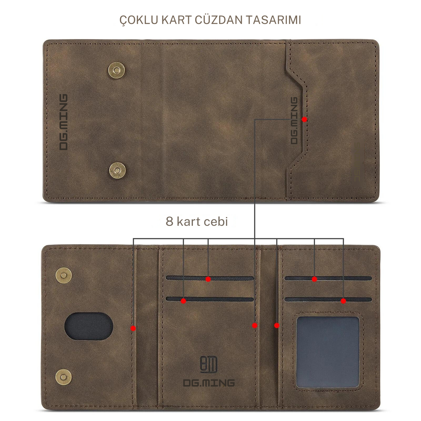 Güçlü Manyetik Mıknatıs Ayrılabilir Kart Cüzdanlı 2in1 Deri iPhone Kılıf