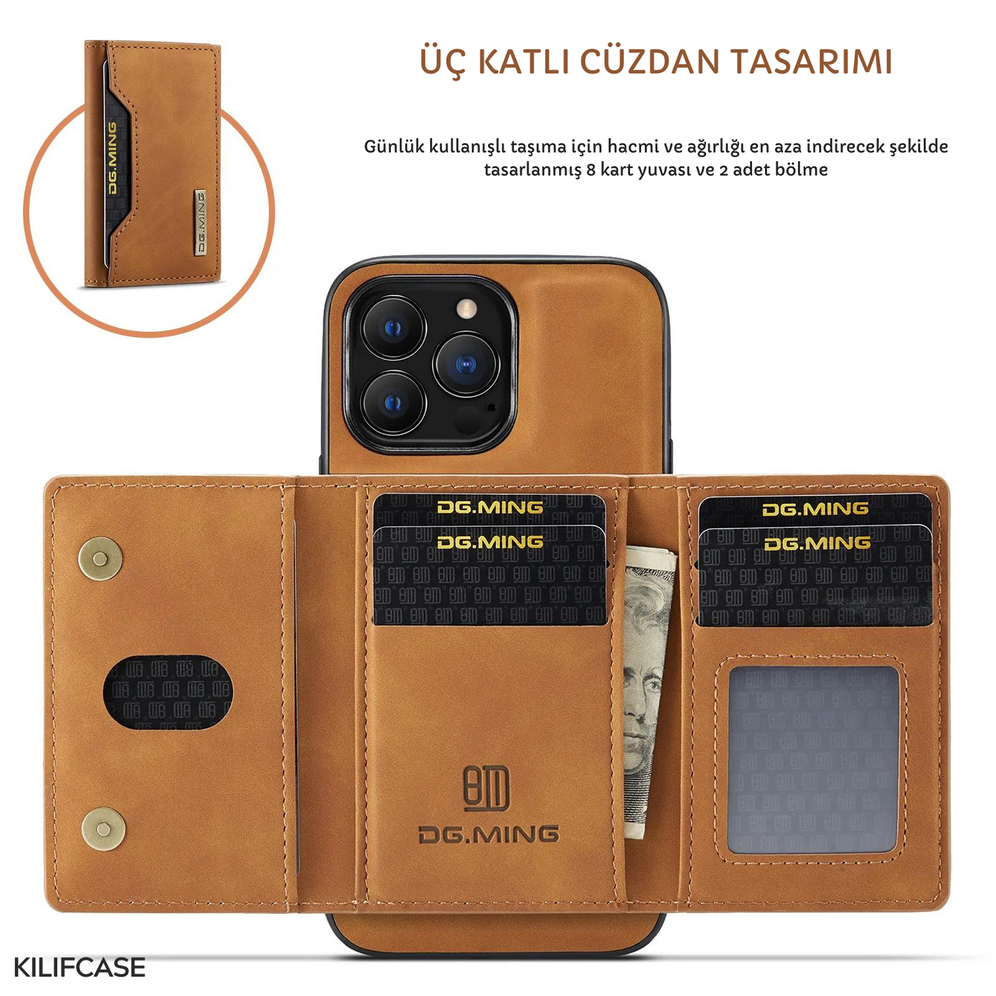 Güçlü Manyetik Mıknatıs Ayrılabilir Kart Cüzdanlı 2in1 Deri iPhone Kılıf