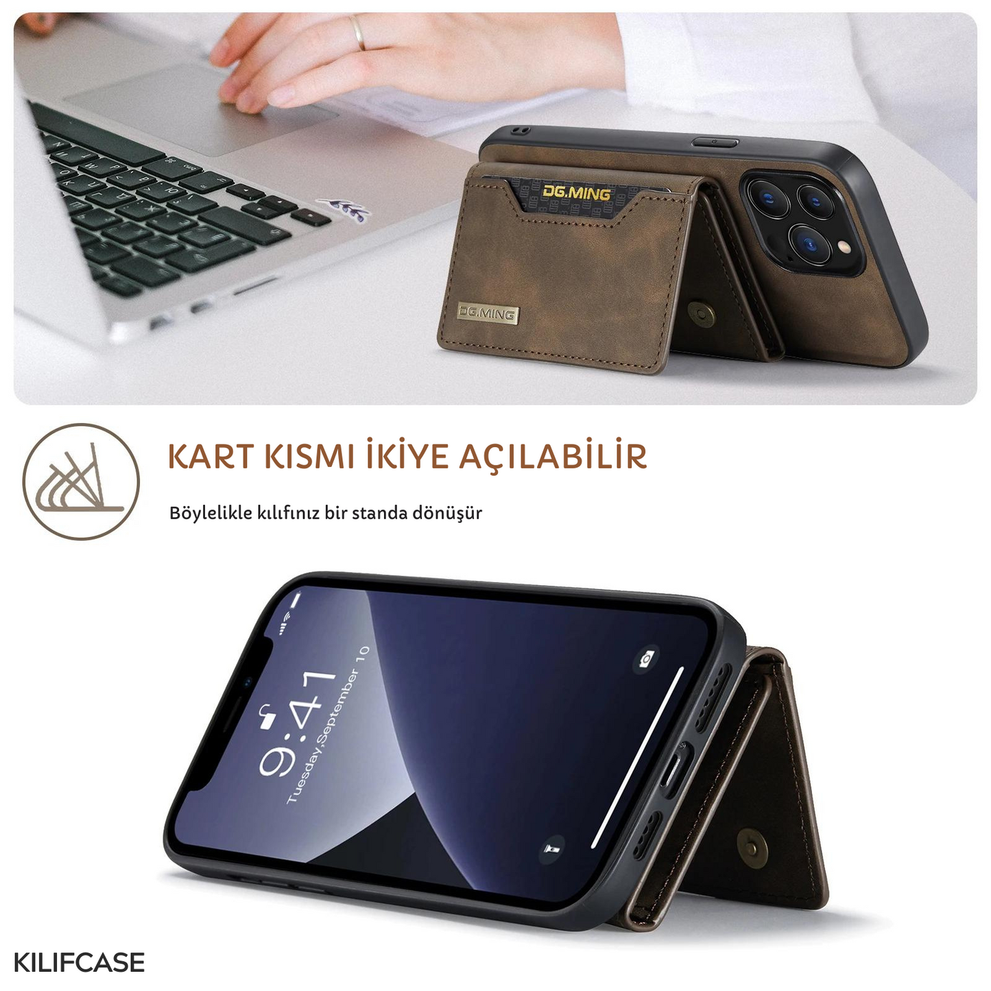 Güçlü Manyetik Mıknatıs Ayrılabilir Kart Cüzdanlı 2in1 Deri iPhone Kılıf
