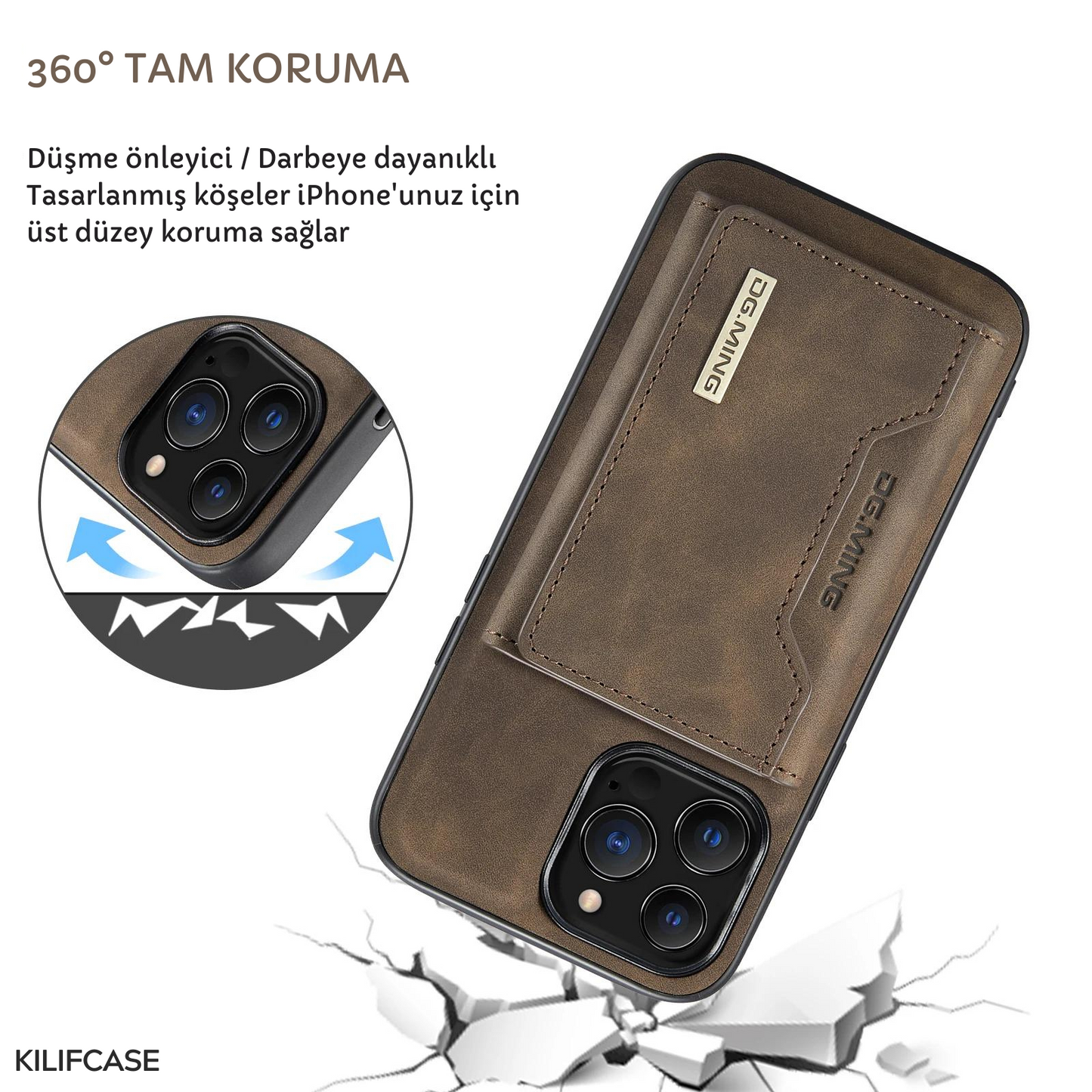 Güçlü Manyetik Mıknatıs Ayrılabilir Kart Cüzdanlı 2in1 Deri iPhone Kılıf