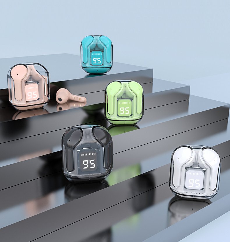 Orijinal T2 Şeffaf Harika Tasarım HIFI Ses LED Dijital Ekran Kablosuz Bluetooth Kulaklık
